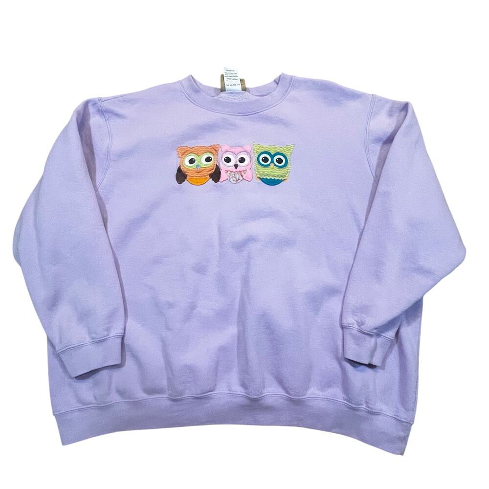 Artisans Sweatshirt Womens XXL Purple Owl Graphic Crewneck‎ Cute Cottagecore